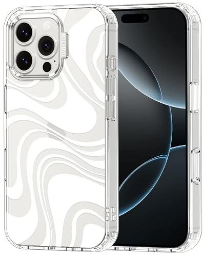 MOSNOVO Case for iPhone 16 Pro Max, [Buffertech 6.6ft Military-Grade Drop Protection] [Anti Peel Off Tech] Clear TPU Bumper Phone Case Cover Design - White Swirl