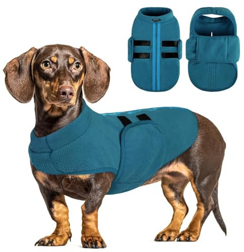 PUZAUKAL Maglione in pile per cani, invernale, caldo, per cani di piccola taglia, in morbido pile, con imbracatura, per cani di taglia media, grande e gatto, blu marno(L)