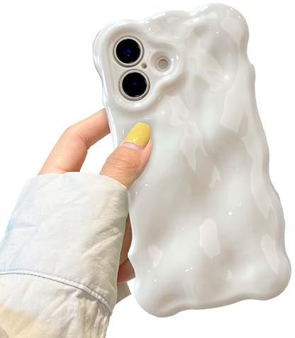 XIZYO Case for iPhone 16 6.1 Inch, Cute Solid Color Curly Wave Shape Soft TPU Bumper Phone Case, for Women Girls Aesthetic Design Silicone Slim Shockproof Phone Cover, Cream White