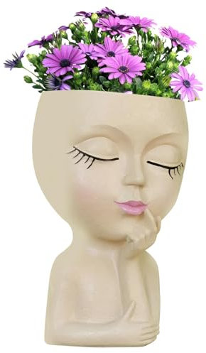 Vasi da fiori in resina - Vaso da fiori a forma di viso di donna carina per piante grasse da interno ed esterno | Vaso da fiori in resina con foro di drenaggio, vaso da fiori