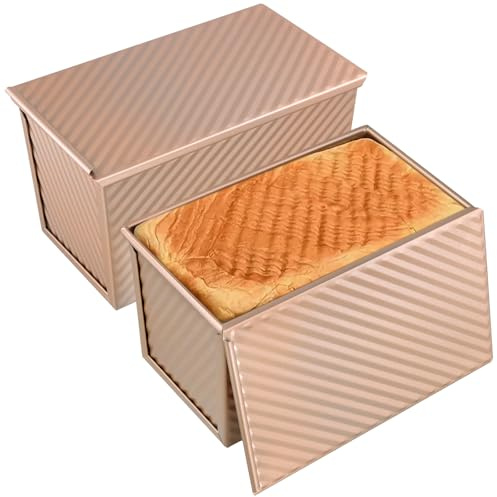 MUNGHOK 2 Stück Toastbrot Backform mit Deckel 550G, Toast Backform Brotbackform Tief, Antihaft Brot Kastenform zum Backen Toast Kuchen