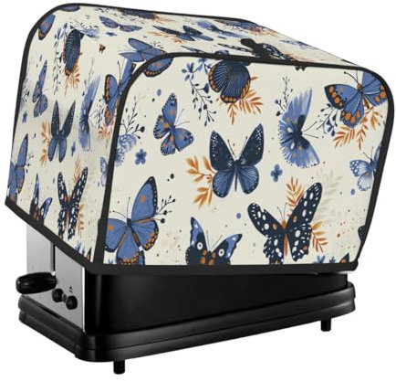 Toaster Cover 4 Slice Toaster Cover Vintage Blue Butterfly Stain Resistant Kitchen Small Appliance Cover Machine Washable Women Gift
