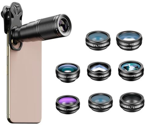 SagTuol 10-in-1 Universal Objektiv für Handy, Handy Objektiv, 22X Teleobjektiv, 15X Makro Objektiv Handy, 0.63x Wide, 198° Fisheye Lens, für die meisten Smartphones