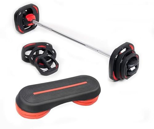 Smart Pump Barbell Set, 30kg Pump Body Bundle with Interchangeable Weights, Rotating Bar and Adjustable Step