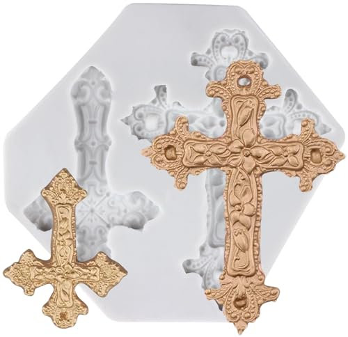MINFEIDMS Taufkreuz-Fondantformen Silikonformen für Kuchendekoration Cupcake-Topper Schokolade Bonbons Zucker Blütenpaste und Polymer Clay