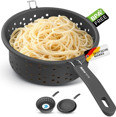 Netrox – Colino da cucina pieghevole in silicone – adatto per alimenti, lavabile in lavastoviglie e senza BPA – Colino per pasta con manico per pentola e cucina – scolapasta per scolapiatti pentole