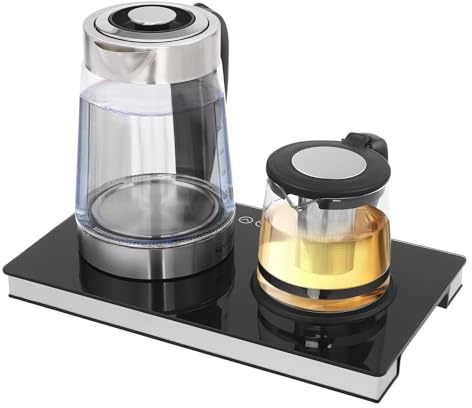 Edelstahl-Wasserkocher set 2.5L+1L Glas Teekocher 1800W Touchscreen Elektrisch Teestation Basis mit LCD Display & Warmhaltefunktion Tee und Kaffeestation in Einem