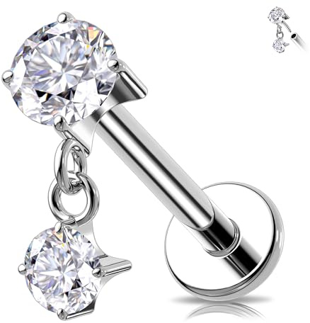 Melighting Threadless Push in Helix Earring CZ Flat Back Earring 16G Cartilage Piercing JewelleryTitanium Tragus Earring
