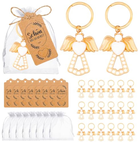 30 Stück Geburtstag Schutzengel Gold, Glücksbringer Engel Herz Anhänger, Engel Schlüsselanhänger Set, Gastgeschenke Schutzengel Anhänger for Hochzeit Verlobun Abschiedsgeschenk Kommunion-Souvenirs
