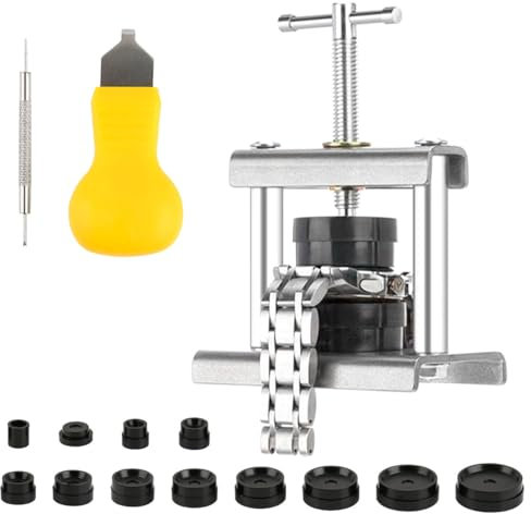 BATINO Uhr Presse Set für Uhren Reparatur, Uhren Batteriewechsel Werkzeug, Uhrenschließer Gehäuseschließer Einpresswerkzeug, Uhrenwerkzeugset, Uhr Reparatur Werkzeug, Uhrendeckelpresse Mit 12 Förmchen