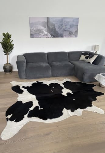 Hollert Kuhfell/Kalbsfell Schwarz/Weiß Rindsfell Teppich Stierfell Echtfell Unikat Größe 120-130
