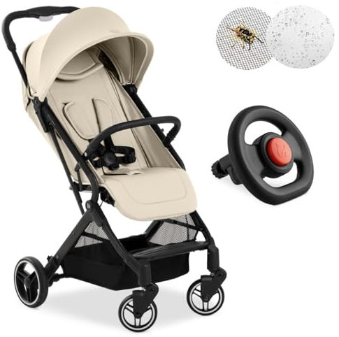 Hauck Reisebuggy Travel N Care Plus mit Spielzeug-Lenkrad | Sportwagen ab Geburt bis 22 kg mit Liegefunktion, UV-Schutz 50+, Regen- und Insektenschutz | klein zusammenklappbar - Vanilla