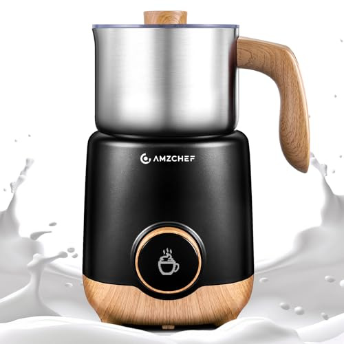AMZCHEF 8-IN-1 Milk Frother and Steamer 21 oz, 550 Watts Split Stainless Steel Automatic Steamer, Milk's Warmer for Latte, Cappuccino, Hot Chocolate, Hot and Cold Froth, Heated Milk, Baby Food Silver