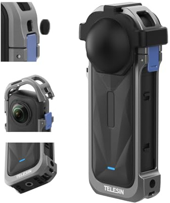 TELESIN Aluminum Alloy Protective Frame Case + Silicone Protective Len Case for Insta360 X5, with Cold Shoe Mount 1/4-inch Magnetic Quick-Release Mount for Insta 360 X5 Camera Accessories