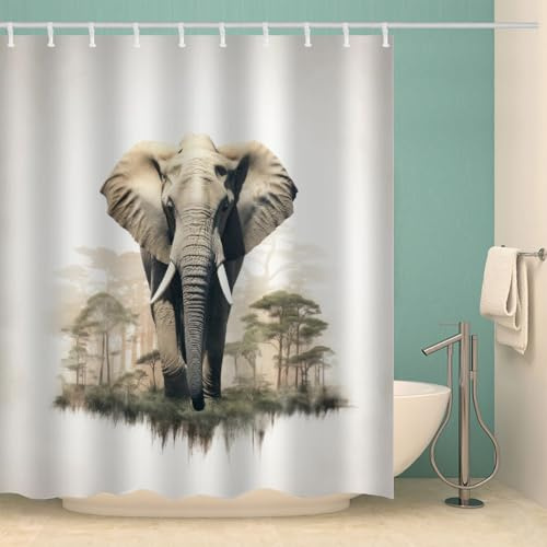 RFFLUX 3D Elefant Duschvorhang Anti Schimmel 180x180 cm mit 12 Haken Elefant Duschvorhänge Anti-Bakteriell Waschbar Wasserdicht Polyester Badvorhänge für Badezimmer（Stil 36-19）