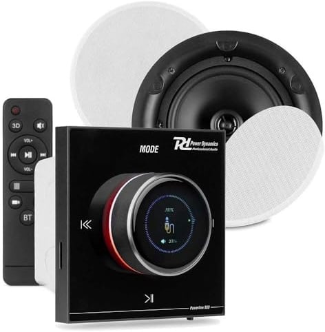 Power Dynamics B50B Bluetooth Deckenlautsprecher 2er Set – 2x Einbaulautsprecher 6,5 Schwarz – 50W Verstärker – Unterputzradio, 55mm Tief - Radio, USB & SD für Wohnzimmer, Büro, Gastro & Außenbereich