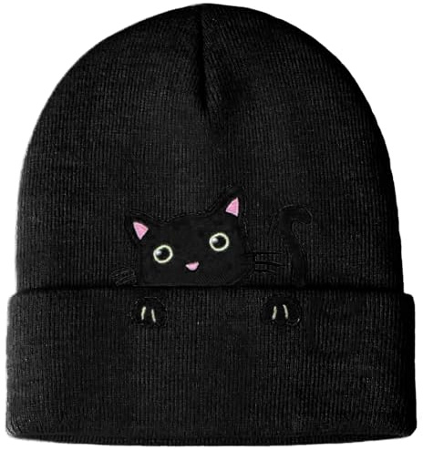 ACKKOR Berretto in Maglia con Orecchie da Gatto e Ricamo, Regalo per Gli Amanti dei Gatti, Cappello Invernale Elasticizzato e Grazioso per Donne e Ragazze.