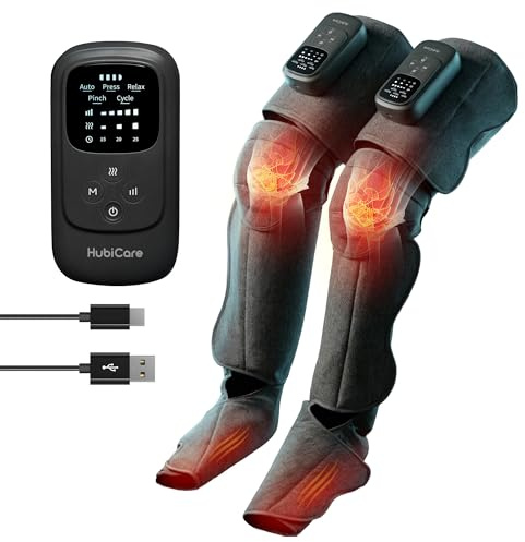 HuBDIC HubiCare Kabelloses Beinmassagegerät mit Wärme- und Luftkompression für Durchblutung und Schmerzlinderung, 5 Modi mit 5 Intensitäten, reduziert Schwellungen, Muskelentspannungsgerät (Schwarz)
