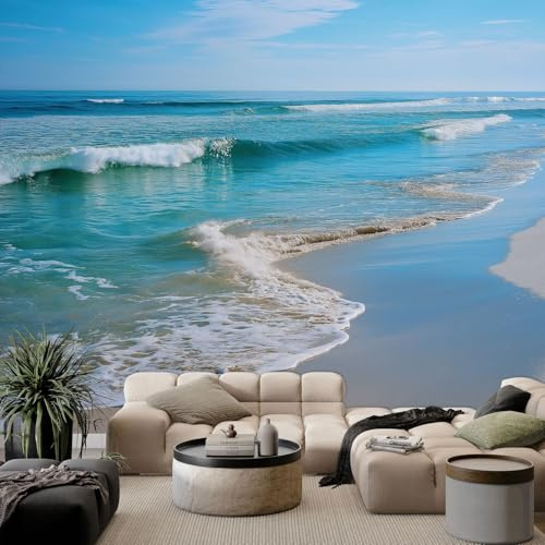 Fototapete Wandbilder Naturlandschaft Vintage Strandfotografie Wandtapete, Motivtapeten Aufkleber Wandverkleidung für Schlafzimmer Wohnzimmer Vliestapete Wand Dekoration 250 x 175 cm - Azurblau