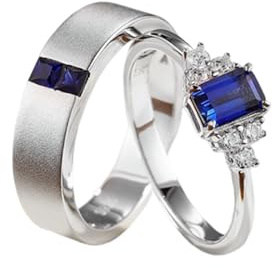 Tolldek Solitärring 18K Weißgold, Blau 0.4ct Labor Erstellt Saphir Klassiker Pärchen Ringe Quadratschliff, Echt Goldschmuck Freundschaftsringe Au750 Gold, Gr.52 (16.6)