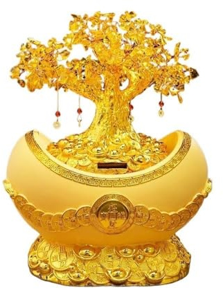 FAJNUZI2024 Kristallbonsai Citrin-Glücksbaum-Dekoration, mit Goldbarren-Kristall-Baumschmuck, Heimeröffnung, Einweihungs-Bastelarbeiten Edelstein-Baum-Dekor
