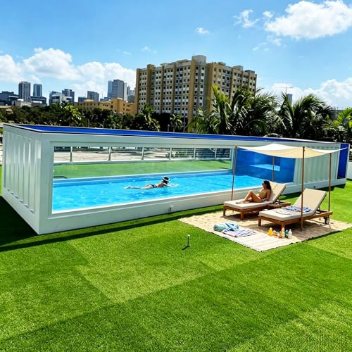 Piscina de lujo para patio trasero con iluminación LED, piscina modular portátil de 20 pies/40 pies con panel lateral de vidrio, piscina prefabricada al aire libre para patio familiar, Airbnb y vida