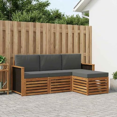 Nqyjm gartenmöbel Set mit Kissen 4 pcs Natur und Anthrazit Garten Lounge Sofa für Terrasse und Balkon Armlehnenstil Holzrahmen mit schwarzem Rattan