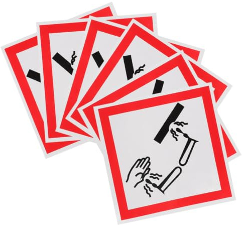 Selbstklebendes Warnschild aus Pvc für Ätzende Stoffe 6 Stück | Säuren und Laugen, Klare Kennzeichnung, Leicht Anzubringen und Rückstandslos Entfernbar