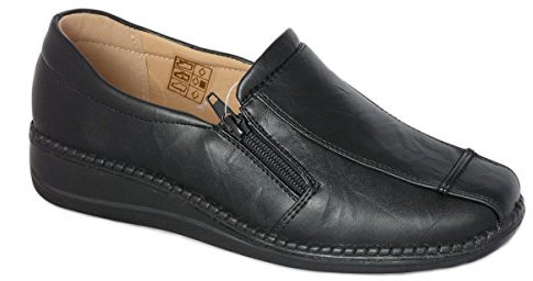 Cushion Walk Chaussures de Femmes, Mocassins sans-Gêne Simili Cuir avec Double Glissière (EU 41 UK 7, Noir)