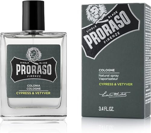 Proraso Acqua di Colonia Cypress & Vetyver, 100ml, Eau de Cologne, Profumazione Cypress & Vetyver, Fragranza maschile e decisa, Made in Italy