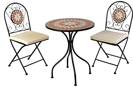 Dekoratives Mosaik Set 5-teilig Sitzgarnitur Sitzgruppe Gartentisch Stühle Gartenmöbel Bistrotisch