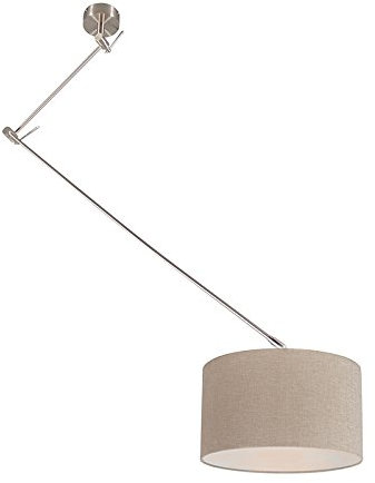 Qazqa - Modern Hängelampe I Pendellampe I Pendelleuchte Stahl I Silber I nickel matt mit Schirm 35 cm taupe verstellbar - Blitz I I Wohnzimmer I Schlafzimmer - Stahl Rund - LED geeignet E27