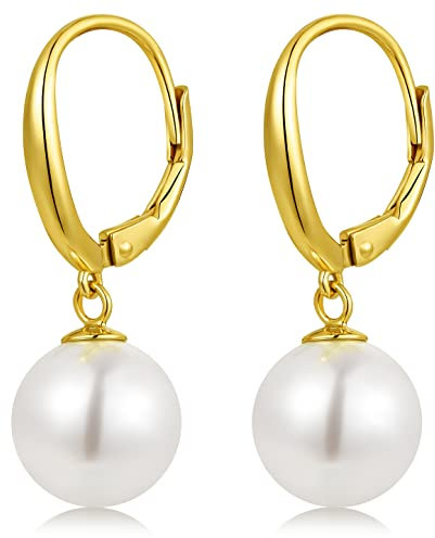 jiamiaoi Perlenohrringe Gold Hängend Perlen Ohrringe Silber Perle Ohrhänger 10mm Vergoldet