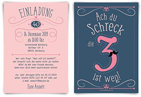 Kartenmachen.de Individuelle 40. Geburtstag Einladungskarten DIN A6 (148x105mm) - Ach du Schreck, die 3 ist weg - ab 10 Stück Sets