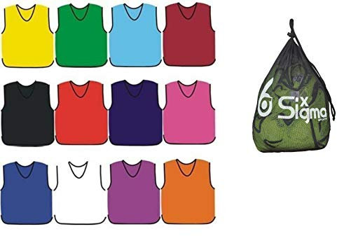Trainingsleibchen, für Fußball, Netzball, Rugby, Hockey, Cricket, Volleyball, Scrimmage, Sportclub + Tragetasche (Senioren, Erwachsene, Jugendliche, Junior), Gelb, 111.8 cm Brustumfang, 12 Stück