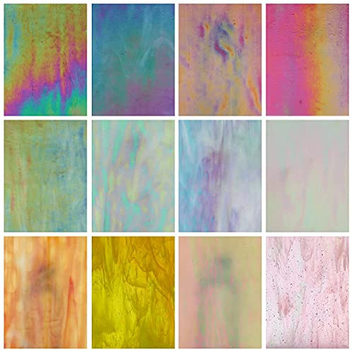 Lanyani 12 Bögen schillernde Buntglasscheiben für Mosaikhandwerk, 10,2 x 15,2 cm, leuchtender Regenbogen-Kathedralenkunst, Glaspackungen, blickdicht