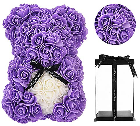 Regali per mamma, regalo di compleanno per donne, regalo di San Valentino, orsacchiotto rosa, in una confezione regalo, confezione regalo completamente assemblata, matrimonio e anniversario... (viola)