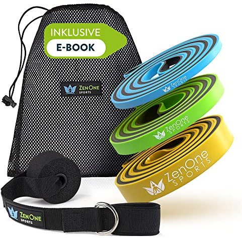 ZenOne Sports Premium Resistance Bands, Widerstandsband, Einzel- und Fitnessbänder Set, Klimmzugband inkl. E-Book & Workout-Guide & -Video, Fitness Band und Pull Up Bänder für Sport & Krafttraining