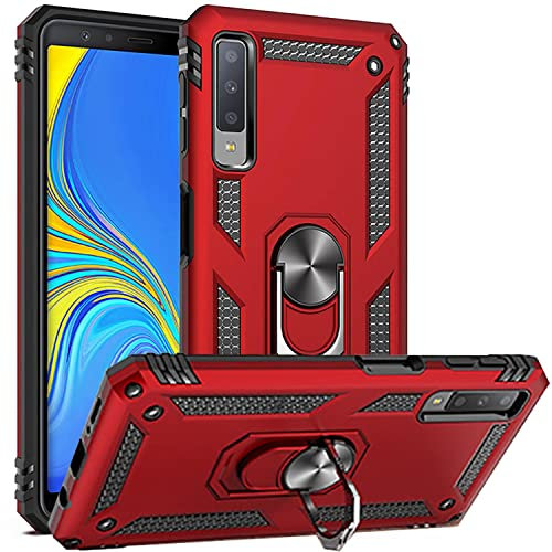 Fetrim Hülle Kompatibel für Galaxy A7 2018, stoßfest Schutzhülle mit Drehring Ständer für Samsung Galaxy A7 2018 Rot
