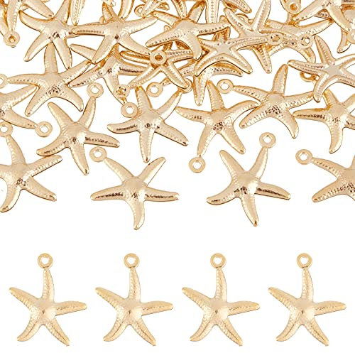 DICOSMETIC 40 Stück 304 Edelstahl Golden Seestern charme Kleine Seestern Anhänger Ozean Tiere Anhänger Strand Thema charme Für Halskette Armband Ohrring Schmuckherstellung Bohrung: 1mm