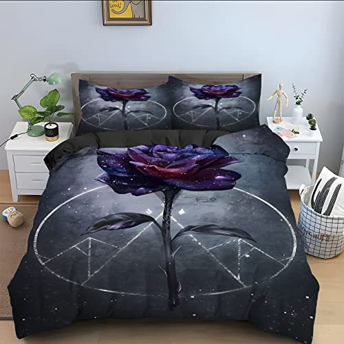 SJSXWQN Parure de Lit 220x240 cm Adulte Roses Grises Housse de Couette 2 Personnes avec Fermeture Éclair Doux Respirant Confortable Microfibre Housse de Couette et 2 Taie d'oreiller 65x65 cm