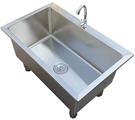 Edelstahl Mopp Spüle, Waschtisch Waschbecken Utility Wanne Schwerlastspülen mit Wasserhahn für Waschraum, Werkstatt, Keller, Garage, Hängespüle (Farbe : Silver, Größe : 80x50x30cm)