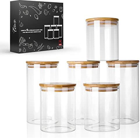 LIBWYS Vorratsgläser mit Deckel 6er Set Vorratsdose 6L in 2 Größen : 800ml 1200ml - Küche Luftdicht Aufbewahrungsgläser Gewürzgläser mit Bambusdeckel, aus Verstärktem Borosilikatglas Glasbehälter
