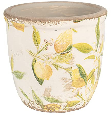 Clayre & Eef Blumentopf Ø 14x13 cm Gelb Keramik Zitrone Innenblumentopf