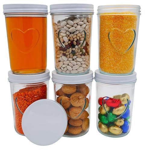 megusta!® 6 Einmachgläser mit Herz im Glas | 500 ml | Deckel weiß | Marmeladengläser Vorratsgläser Gurkengläser Meal Prep | Backen Einfrieren Fermentieren