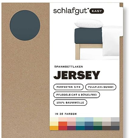 Schlafgut Easy Jersey Spannbettlaken 90x190 bis 100x200 Grey Deep, Spannbetttuch aus 100% Baumwolle