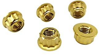RISON Titan Mutter M10 x 1.25mm Bi-Hex Kettenradmutter M10 Titan Mutter 12PT Flansch Kontermutter golden Titan Metall Kontermutter 5 Stück