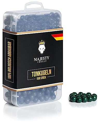 MAJESTY FOREST Steinschleuder Munition – Tonkugeln 9 mm biologisch abbaubar | Inkl. Aufbewahrungsbox – 500/1200 Stück – Zwille Munition in 5 Farben – sichtbare Treffermarkierung auf harten Flächen