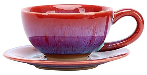 MRXFN Tazza Tazza di vetro Tazza di caffè in ceramica con piattino Set Semplice cambio di fornace fatto a mano Tazza di tè pomeridiano Tazze di latte for ufficio Bicchieri 150ML Set di tazze