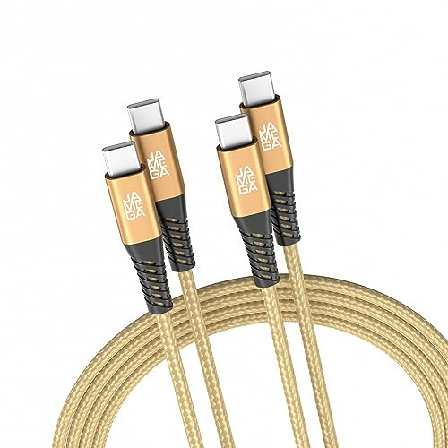 JAMEGA - USB Typ C Kabel Gold 2m 2er Set | USB C Lade & Datenkabel Fast Charge Snyc USB C Stecker auf USB C Stecker kompatibel mit iPhone 15 Pro Max iPad Pro Air Samsung Macbook Tablets Huawei uvm.